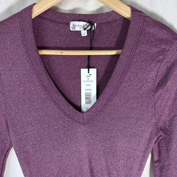 Michael Stars Women's NWT Nova Matted Shine Aster Ruched Mini Dress Sz S - Picture 6 of 11